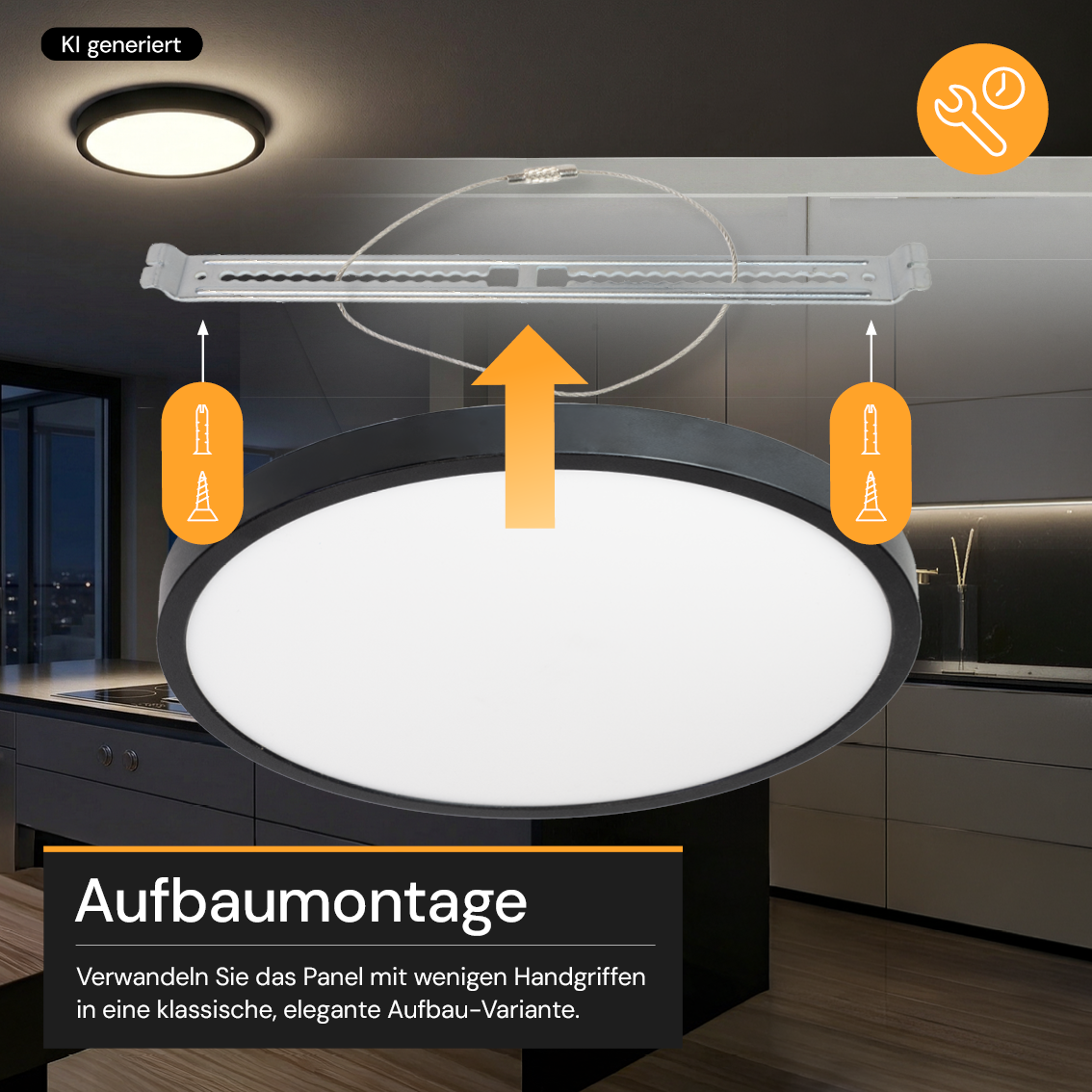 LED CCT Panel, Ein-/Aufbau, Schwarz, Bewegungssensor, 24 W, 2400 lm, Ø290 mm, 5CCT (2700 K– 5700 K), Lochdurchm. variabel, Anschlussbox