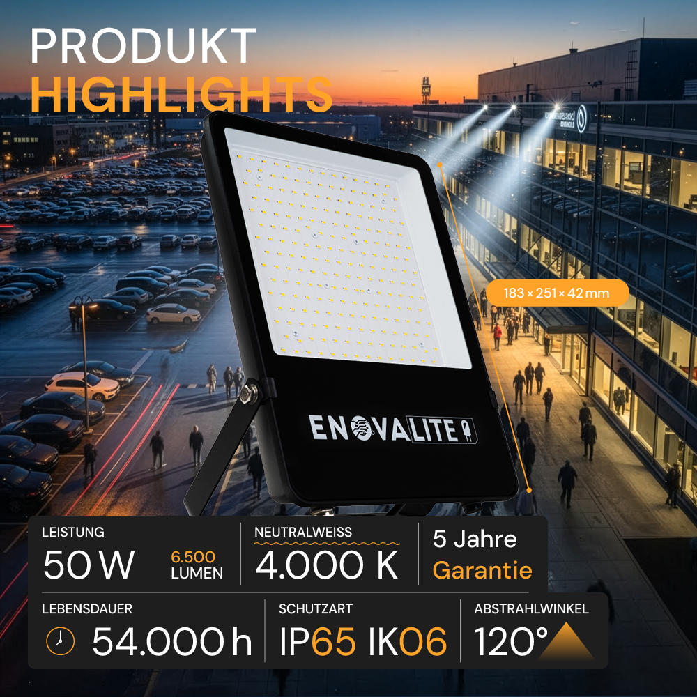 LED-Fluter, 50 W, 4000 K (Neutralweiß), 6500 lm, IP65
