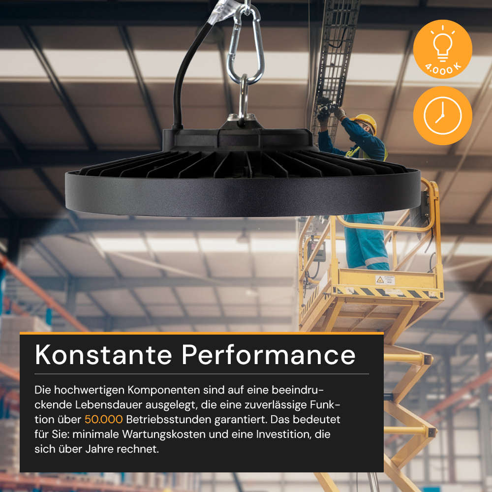 LED-HighBay, UFO, 100 W, 14000 lm, 4000 K (neutralweiß), IP65,LIFUD, LUMILEDS LEDs.