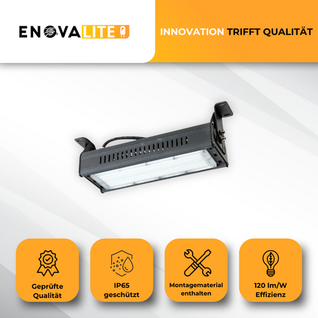 2er Pack LED-Hallenleuchte, linear, 50 W, 6000 lm, 5000 K (neutralweiß), IP65, ENEC-Zertifizierung, schwarz.