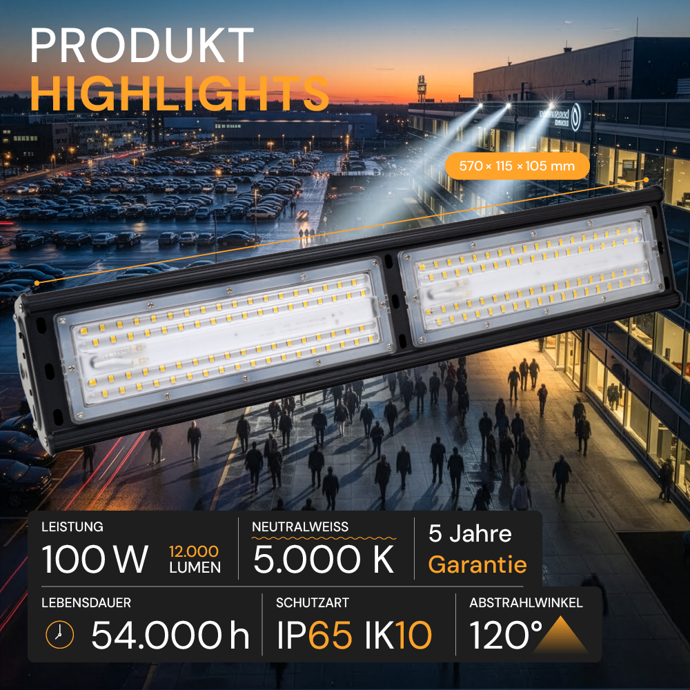 4er Pack LED HighBay Linear, 100 W, 12000 lm, 5000 K (neutralweiß)