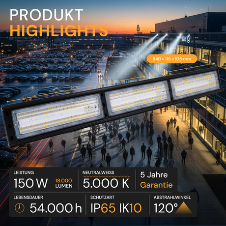 4er Pack LED HighBay Linear, 150 W, 18000 lm, 5000 K (neutralweiß)