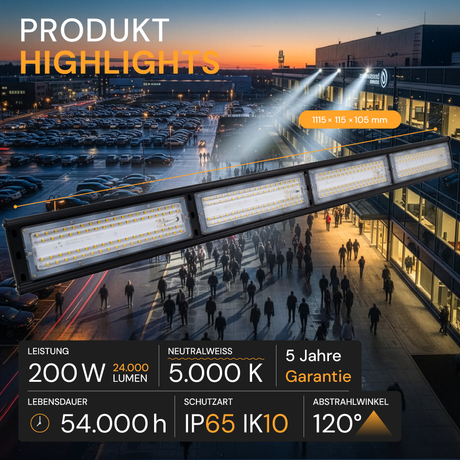 4er Pack LED HighBay Linear, 200 W, 24000 lm, 5000 K (neutralweiß)