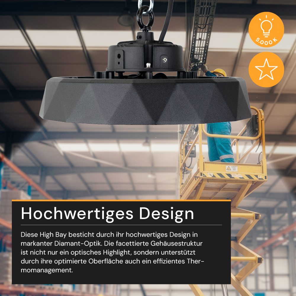 LED-HighBay PRO, Diamant Design, 100 W, 15000 lm, 5000 K (neutralweiß), IP65, Philips Netzteil, Lumileds LED