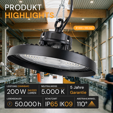 LED HighBay UFO, 200 W, 34000 lm, 5000 K (neutralweiß)