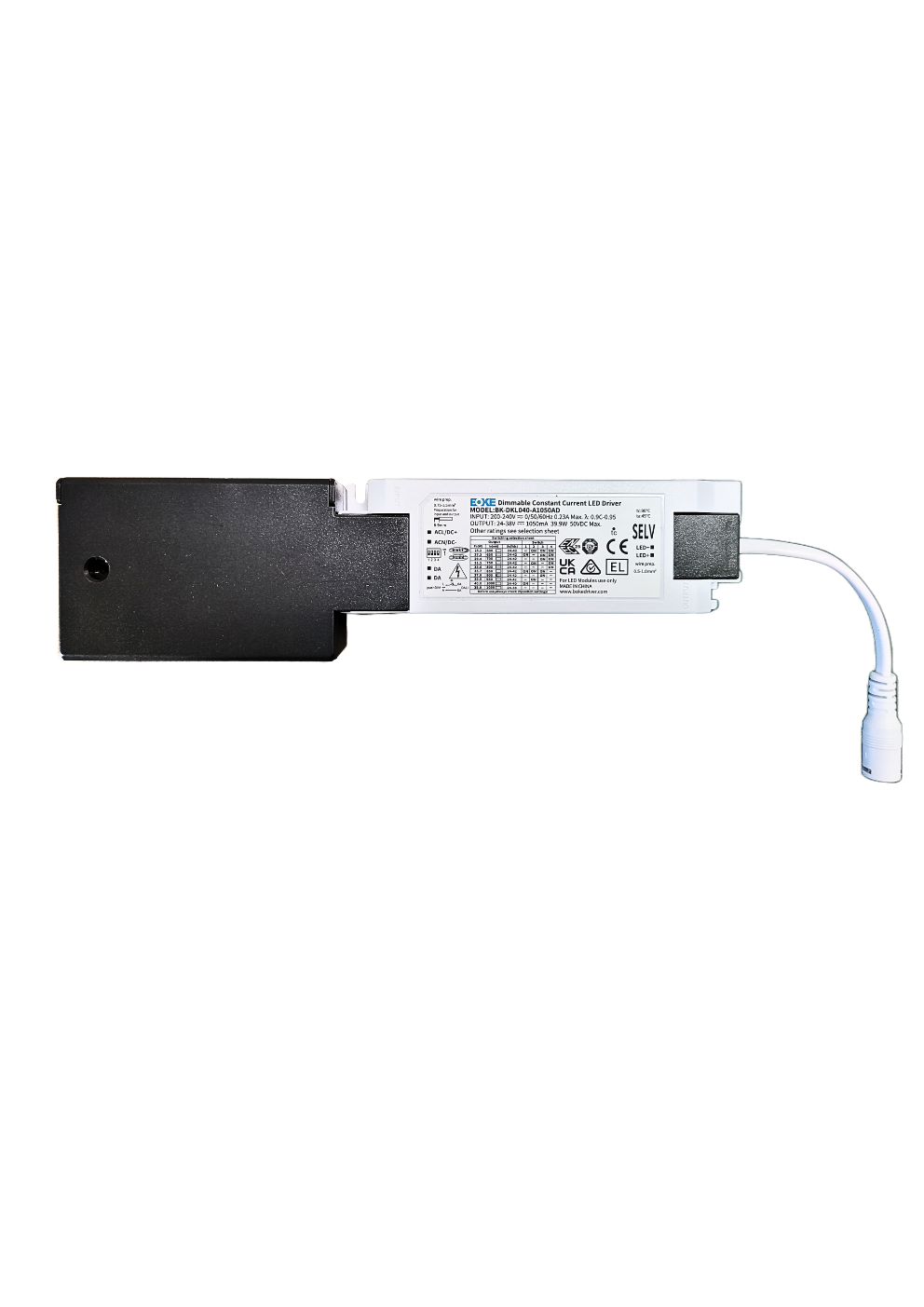 DALI dimmbares LED-Netzteil, BOKE, 40 W, 24-38 V, IP20,ENEC, Möbelzulassung, inkl. Anschlussbox.