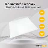 4er Pack LED Panel, 62x62 cm, 36 W, 3600 lm, 4000 K, UGR<19,Philips Driver.