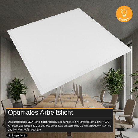 LED-Panel, 20 W, 4.240 lm, 4.000 K, weiß, 62x62 cm, Energieeffizienzklasse A.