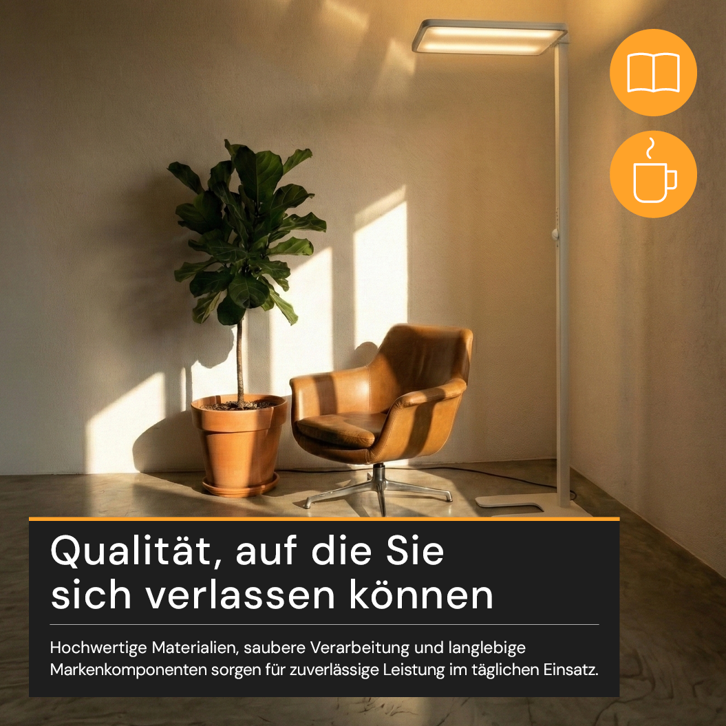 LED Büro-Stehleuchte Up&Down mit Sensor, 150W, 11.000lm, 4000K, UGR<16, CRI>98, dimmbar, weiß