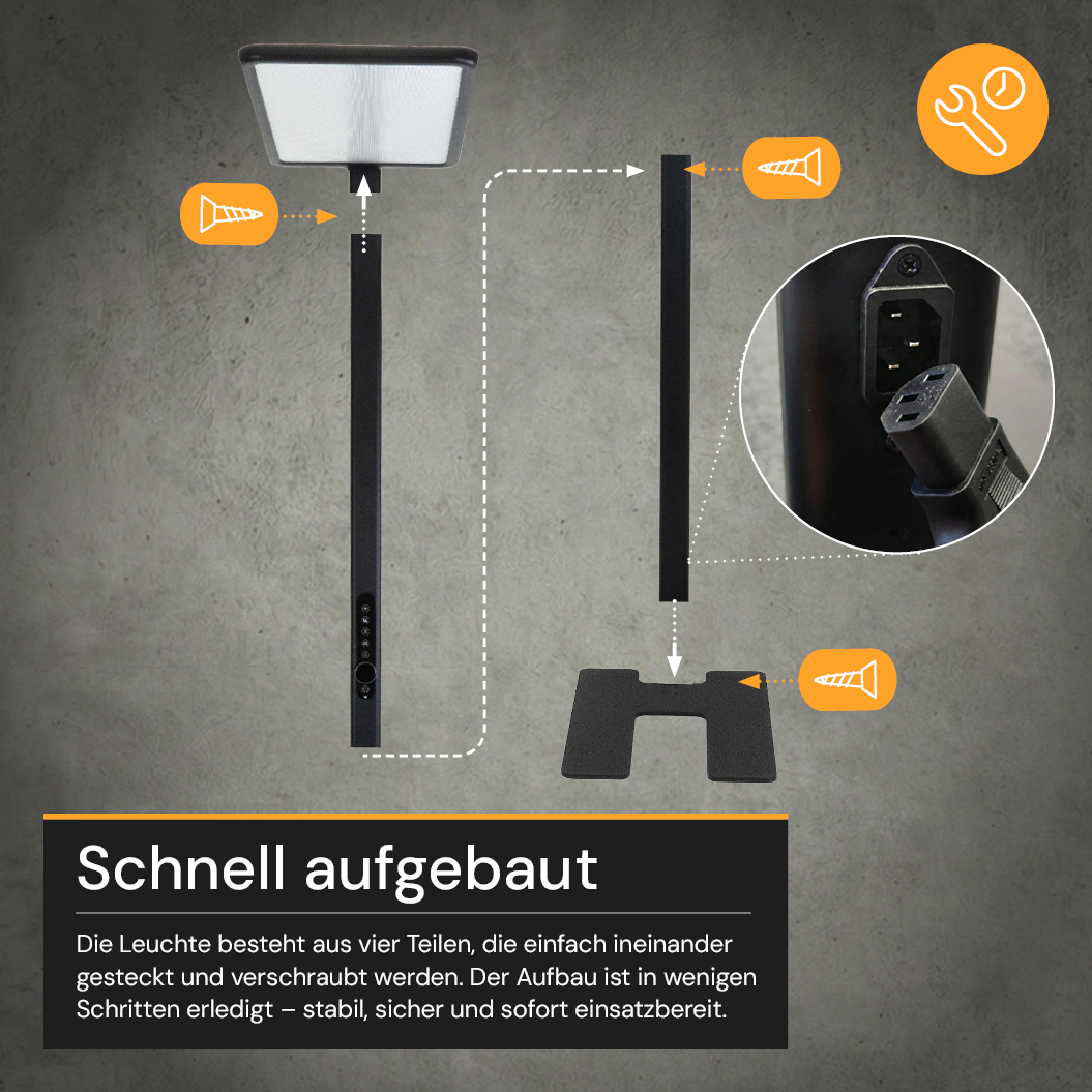 LED Büro-Stehleuchte Up&Down mit Sensor, 150W, 11.000lm, 4000K, UGR<16, CRI>98, dimmbar, schwarz