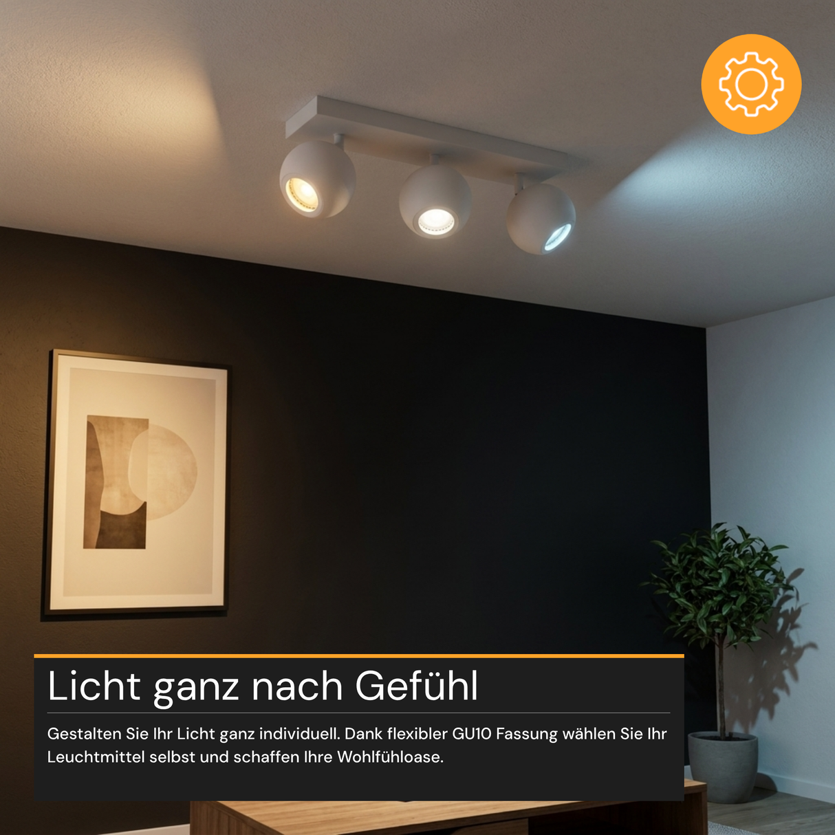 Deckenspot GLOBE, in Weiß, aus Alu und Stahl, 3-flammig, GU10-Fassung, IP20, Ø10cm
