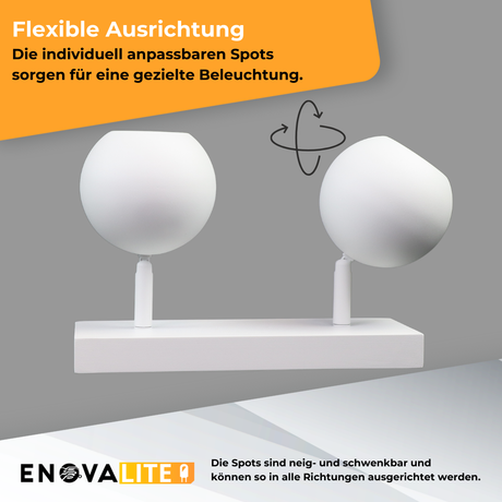 Deckenspot GLOBE, in Weiß, aus Alu und Stahl, 2-flammig, GU10-Fassung, IP20, Ø10cm.