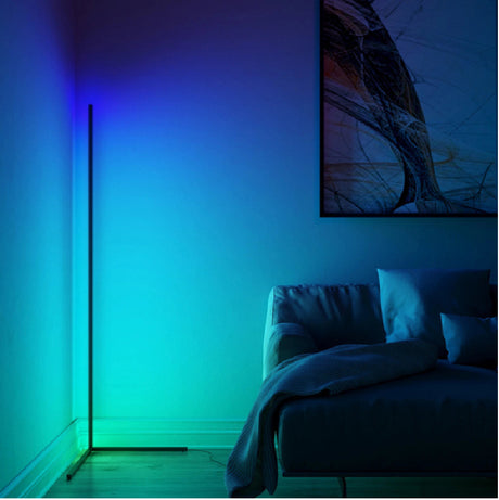 LED Stehlampe in RGB Farben, Eckleuchte mit Fernbedienung, 12 W, 12 V, schwarz, RGB-IC.