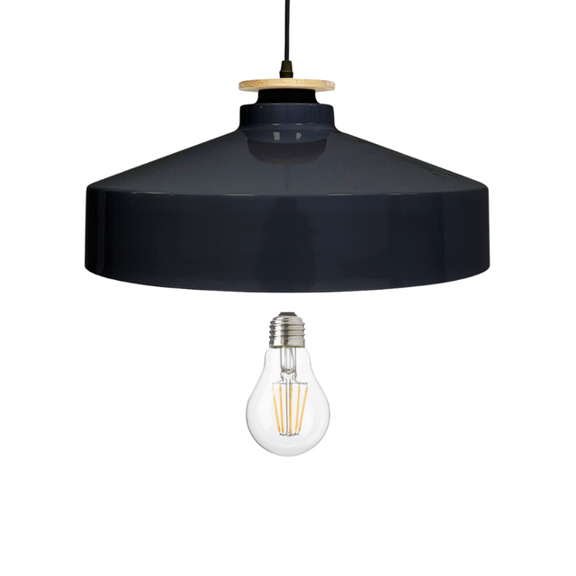 Elegante Pendelleuchte in Schwarz inkl E27-Filamentleuchtmittel, 7W/700lm, 2700K/warmweiß, runde Form, aus Stahl, E27-Fassung, IP20, Ø40 cm.