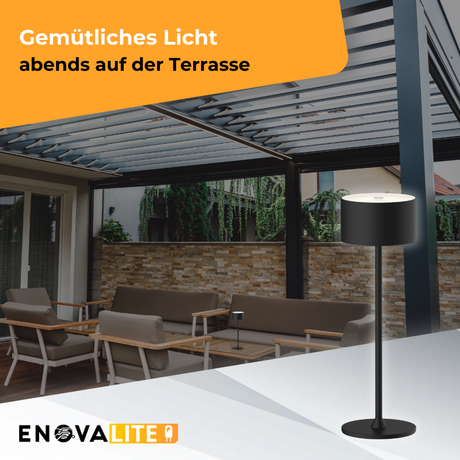 LED-Tischleuchte mit Akku, Up- & Downlight, Dimm- & CCT-Funktion, schwarz, wiederaufladbar, Innen und Außenbereich, IP44, USB-C.