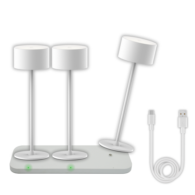 3er Set LED-Tischleuchte mit Akku, inkl Ladestation, Up- & Downlight, Dimm- & CCT-Funktion, weiß, wiederaufladbar, Innen und Außenbereich, IP44, USB-C.