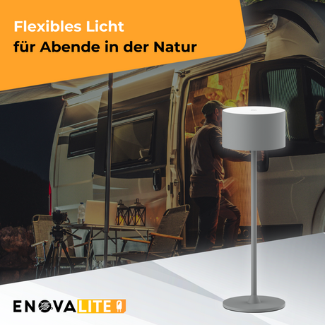 LED-Tischleuchte mit Akku, Up- & Downlight, Dimm- & CCT-Funktion, grau, wiederaufladbar, Innen und Außenbereich, IP44, USB-C.