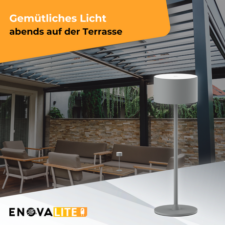 LED-Tischleuchte mit Akku, Up- & Downlight, Dimm- & CCT-Funktion, grau, wiederaufladbar, Innen und Außenbereich, IP44, USB-C.