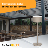 LED-Tischleuchte mit Akku, Up- & Downlight, Dimm- & CCT-Funktion, sandfarben, wiederaufladbar, Innen und Außenbereich, IP44, USB-C.