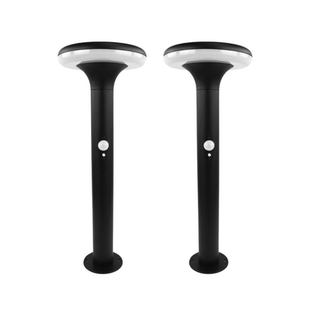 2er-Pack Solar Wegeleuchte mit PIR Sensor, rund, 3000 K (warmweiß), 12 Stunden Leuchtzeit, 3 Lichtmodi, IP54, aus Aluminium