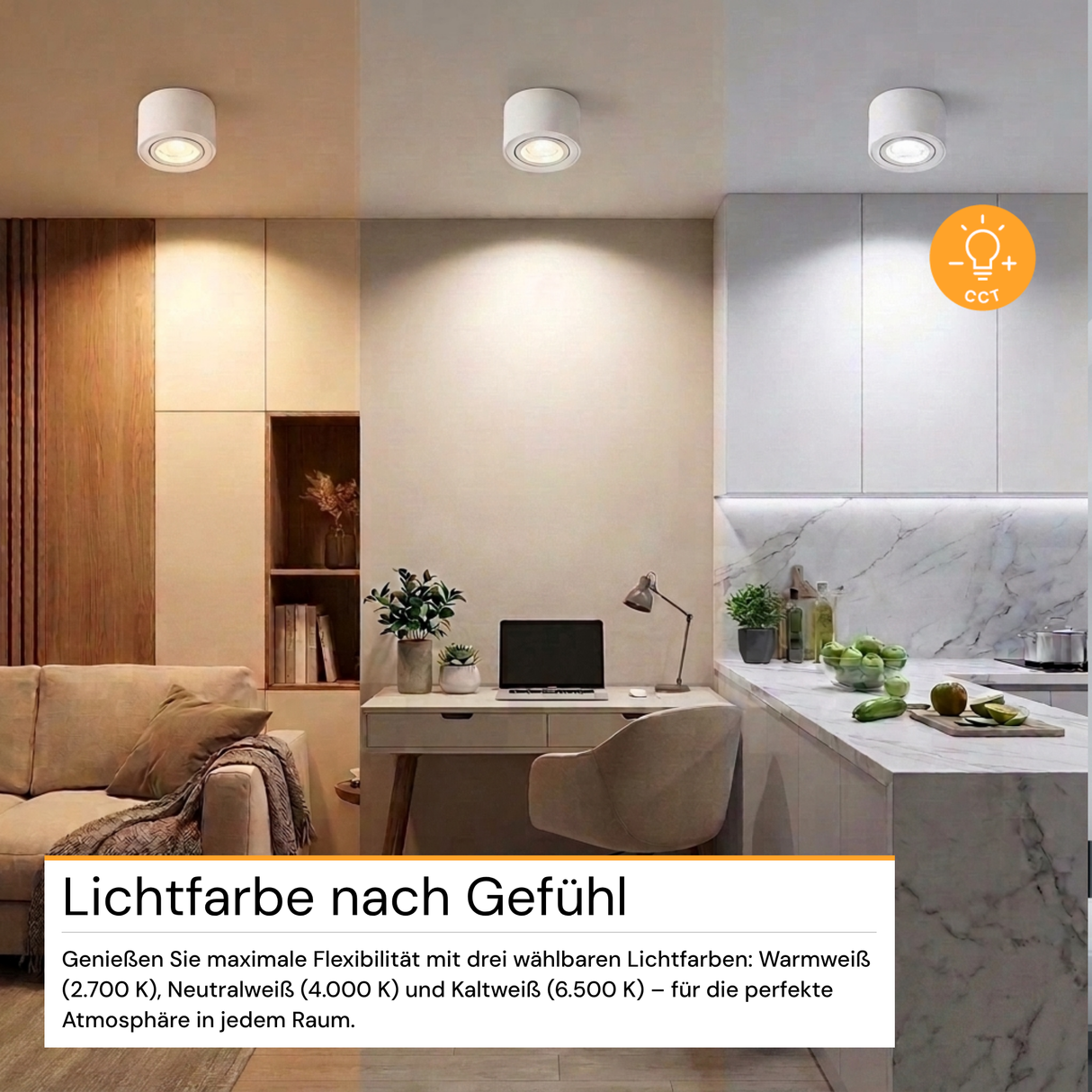 LED Aufbauspot, 7 W, 670 lm, 3CCT, dimmbar, schwenkbar, Aluminium, weiß