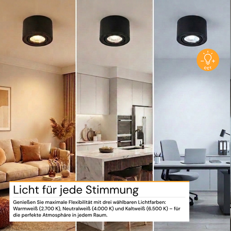 LED Aufbauspot, 7 W, 670 lm, 3CCT, dimmbar, schwenkbar, Aluminium, schwarz