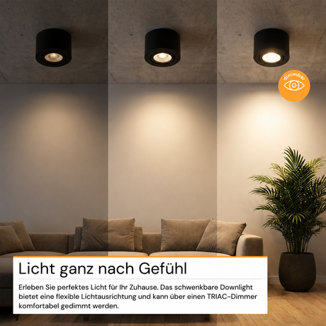 LED Aufbauspot, 7 W, 670 lm, 3CCT, dimmbar, schwenkbar, Aluminium, schwarz