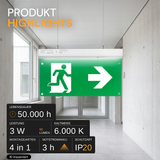 10er Pack LED-Fluchtwegleuchte 4in1 mit Notstromakku 3h, TEST-Funktion, Dauer- & Notbetrieb