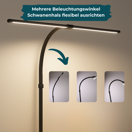 LED-Schreibtischlampe, Doppelkopf, in Schwarz, dimmbar, 5 Farbtemperaturstufen, 24 W, 800 lm, klemm- und verstellbare Monitorlampe.
