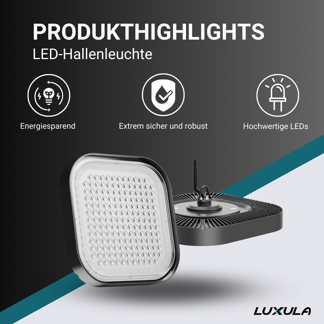 2er-Pack LED-HighBay, Hallenstrahler quadratisch, 200 W, 24000 lm, 5000 K (neutralweiß), IP65.