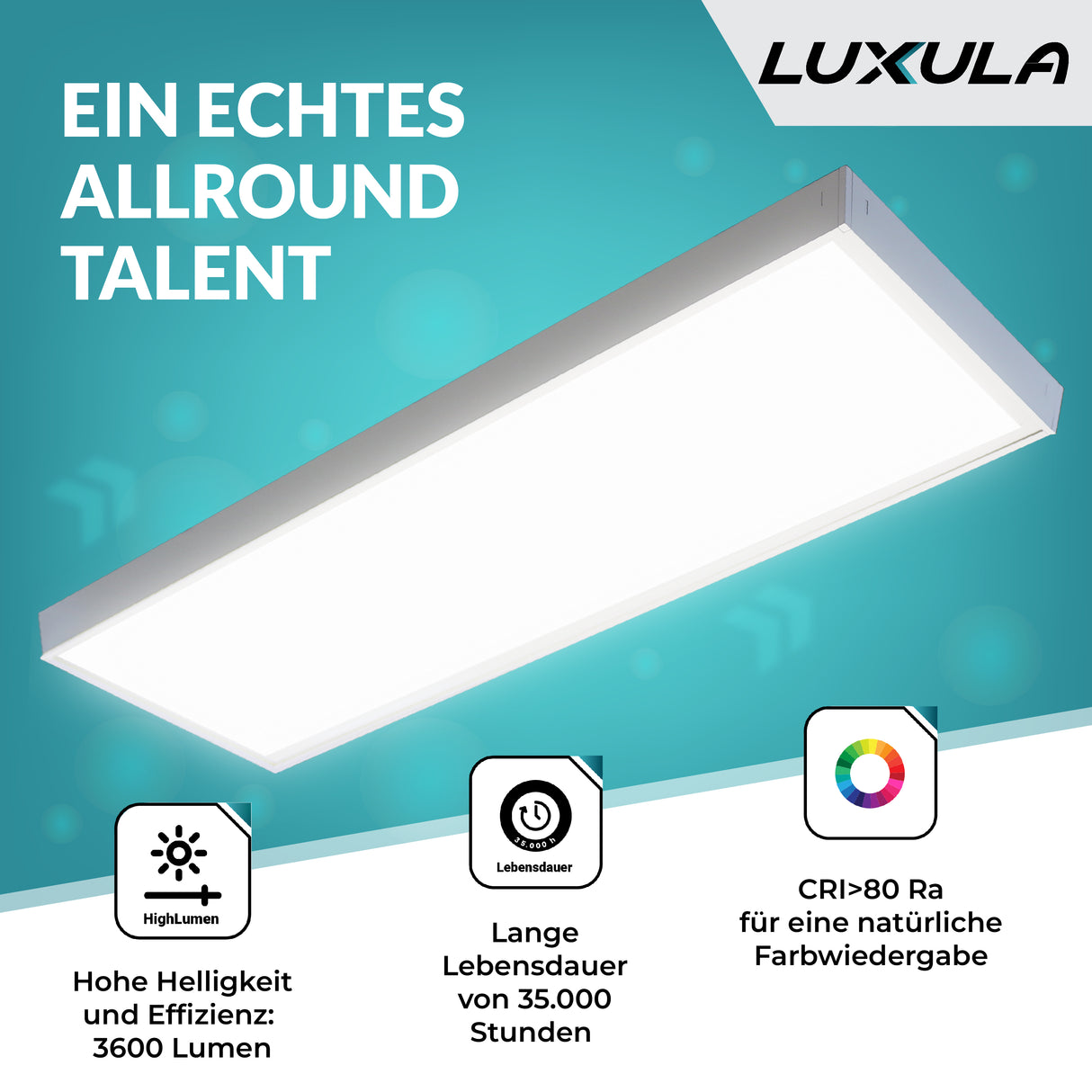 LED Panel, mit Montagerahmen, 120x30, 36W, 3600lm, 6000K, inkl Netzteil.