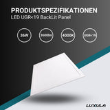 2er Pack LED BackLit Panel UGR<19, 62x62 cm, inkl Aufbaurahmen, 36W, 3600lm, 4000K.