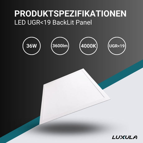 2er Pack LED BackLit Panel UGR<19, 62x62 cm, inkl Aufbaurahmen, 36W, 3600lm, 4000K.