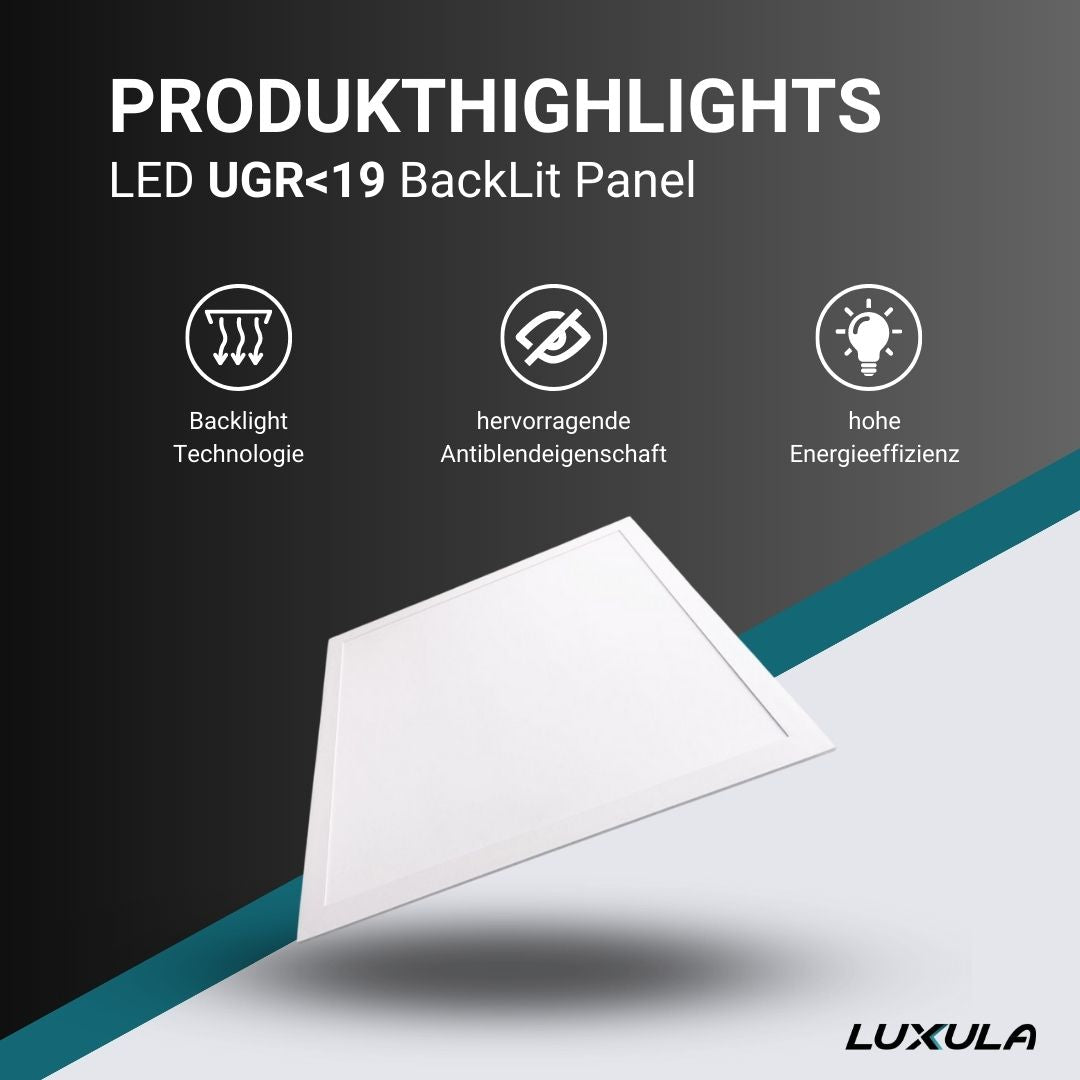 2er Pack LED BackLit Panel UGR<19, 62x62 cm, inkl Aufbaurahmen, 36W, 3600lm, 4000K.