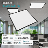 LED BackLit Panel, 62x62 cm, schwarz, 36W, 3600lm, 4000K, ECO Line.