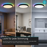 RGB Panel Up&Down, 15W, 1550lm, IP44, ø283x28mm, 3000-6500 K (CCT), dimmbar, schwarz