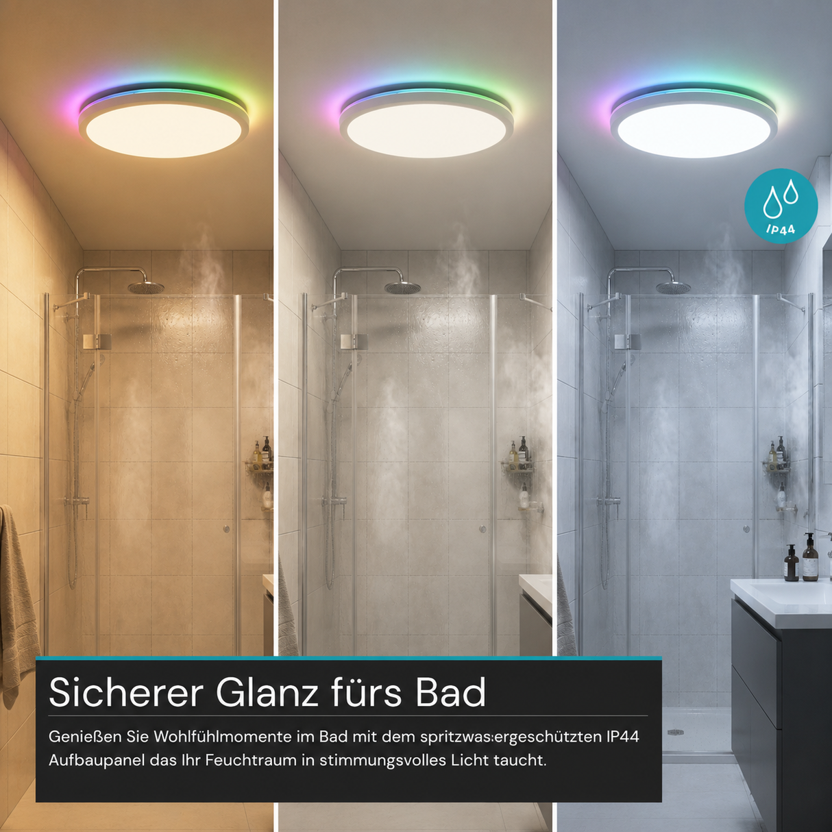 RGB Panel Up&Down, 15W, 1550lm, IP44, ø283x28mm, 3000-6500K (CCT), dimmbar, weiß