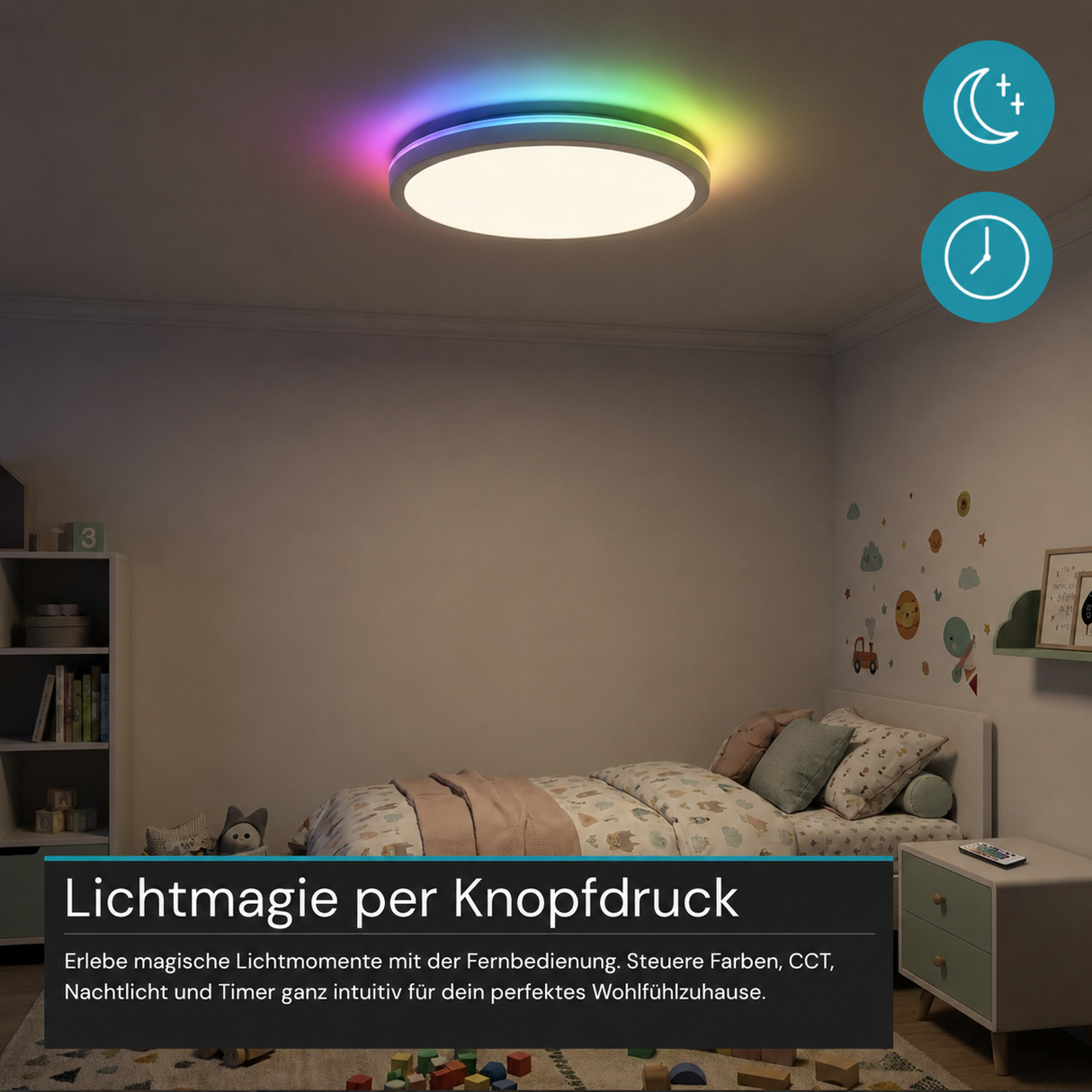 RGB Panel Up&Down, 15W, 1550lm, IP44, ø283x28mm, 3000-6500K (CCT), dimmbar, weiß