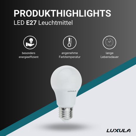 10er Pack LED Leuchtmittel E27, A60, 9W, 835lm, 2700K warmweiß.