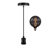 LED Filament Leuchtmittel DNA schwarzes Glas, inkl schwarzer E27-Fassung mit Textilkabel 1,5m, E27, 3.5W, 120lm, 1800K, dimmbar.
