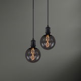 LED Filament Leuchtmittel DNA schwarzes Glas, inkl schwarzer E27-Fassung mit Textilkabel 1,5m, E27, 3.5W, 120lm, 1800K, dimmbar.