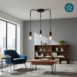 Hängeleuchte 3-Fach, E27, INDUSTRIAL, Metall, schwarz, Textilkabel schwarz, exkl. Leuchtmittel