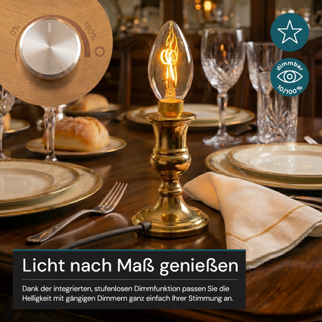LED Filament Leuchtmittel, Kerze, C35, E14, 3 W, 165 lm, 2200K, dimmbar