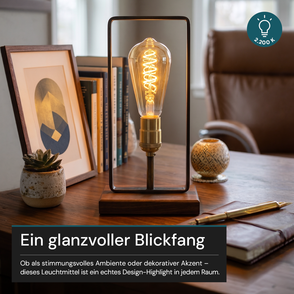 LED Filament Leuchtmittel, SPIRAL, ST64, E27, 4 W, 265 lm, 2200K, dimmbar.