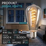 LED Filament Leuchtmittel, SPIRAL, ST64, E27, 4 W, 265 lm, 1800K, dimmbar.