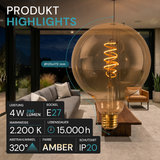 LED Filament Leuchtmittel, BULB, G125, E27, 4 W, 265 lm, 2200K, dimmbar.