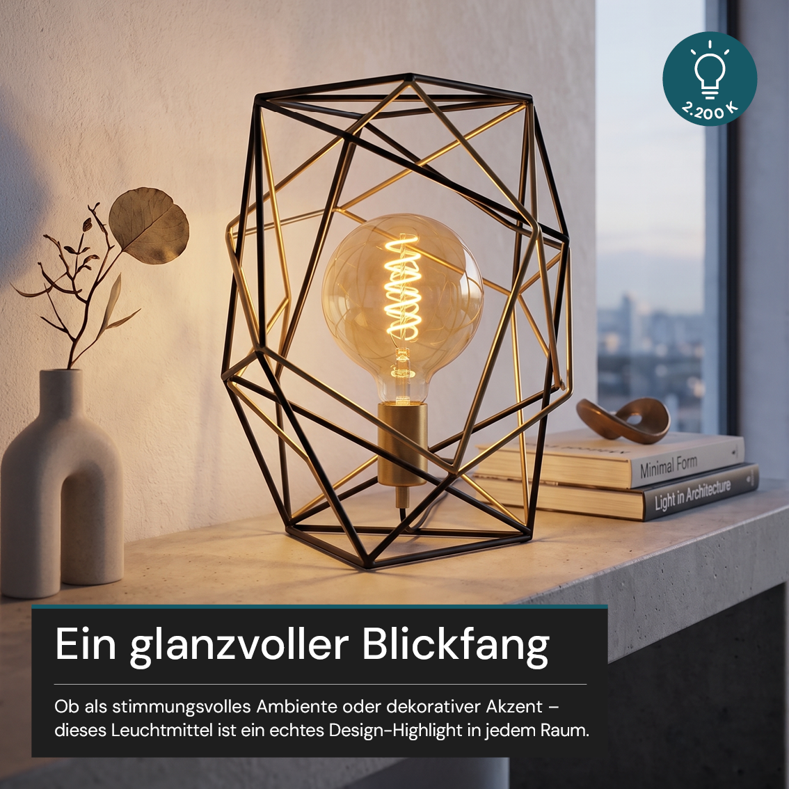 LED Filament Leuchtmittel, BULB, G125, E27, 4 W, 265 lm, 2200K, dimmbar.