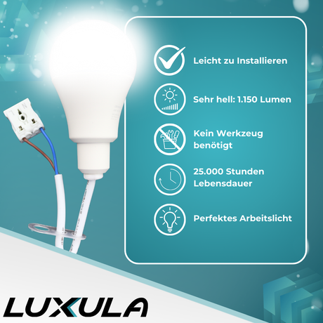 LED Renovierungslampe, 11W, 1150lm, 4000K, mit Kabel und Klemme.