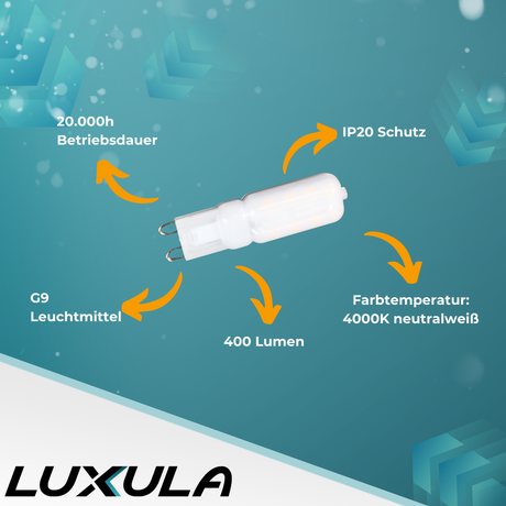 LED-Leuchtmittel, G9, 4 W, 400 lm, 4000 K (neutralweiß), 240°, AC 220-240V.