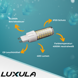 LED-Leuchtmittel, G9, dimmbar, 7 W, 700 lm, 2800 K (warmweiß), 240°, AC 220-240V.